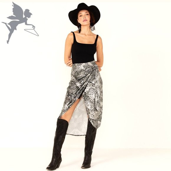 NWT TASHA POLIZZI Nora Serape Sequins Wrap Tie Skirt